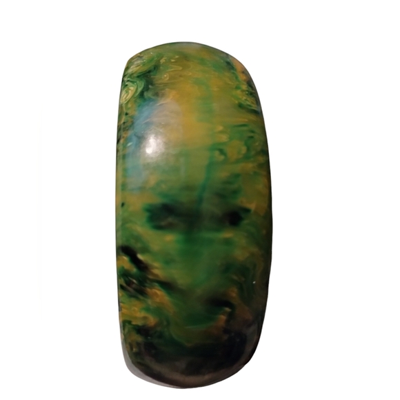 BAKELITE End of Day Marbled Bracelet & Earrings Green, Gold, Black Vintage Set - Picture 16 of 16